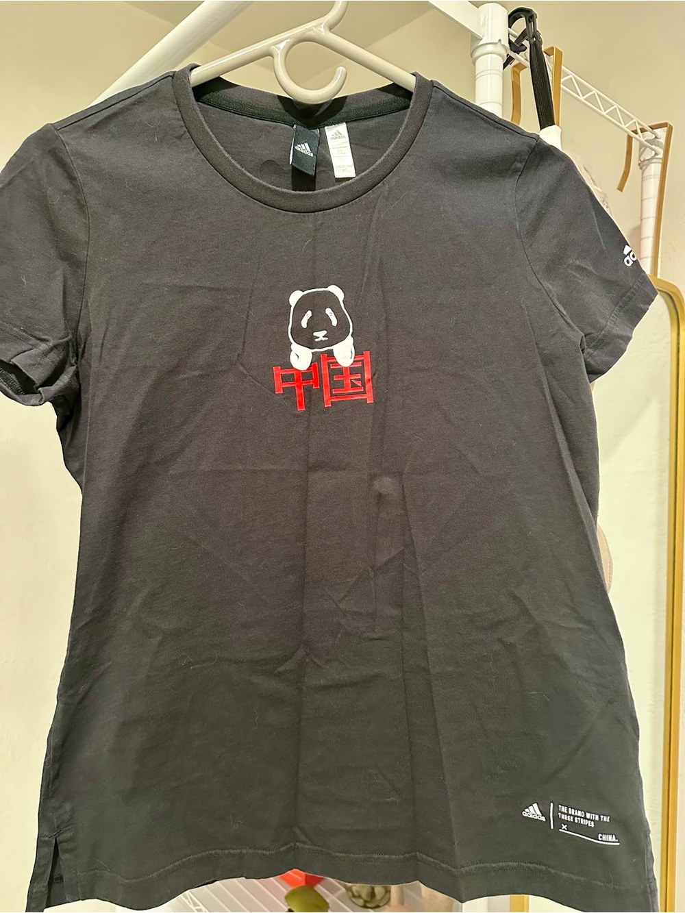 adidas Black Pet Tee with Panda and Red Characters